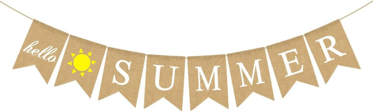 Hello Summer Burlap Banner with Sunshine Rustic Bunting Garland